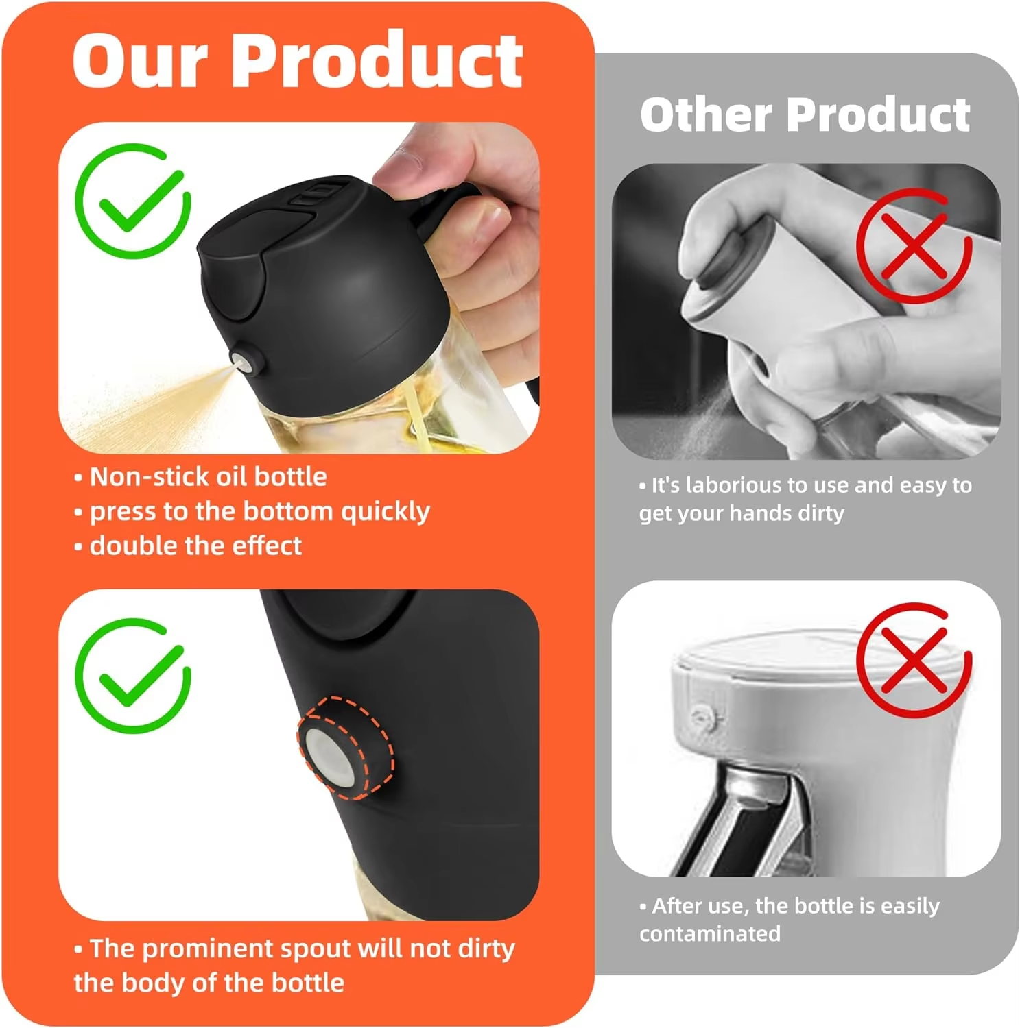 Premium Glass Oil Spray Bottle for Cooking & BBQ 2-in-1 Oil Sprayer Bottle – Kitchen Cooking & Salad Use Non-Aerosol Oil Spray Bottle – Refillable Kitchen Dispenser Healthy Cooking Oil Mister Spray Bottle for Air Fryer
