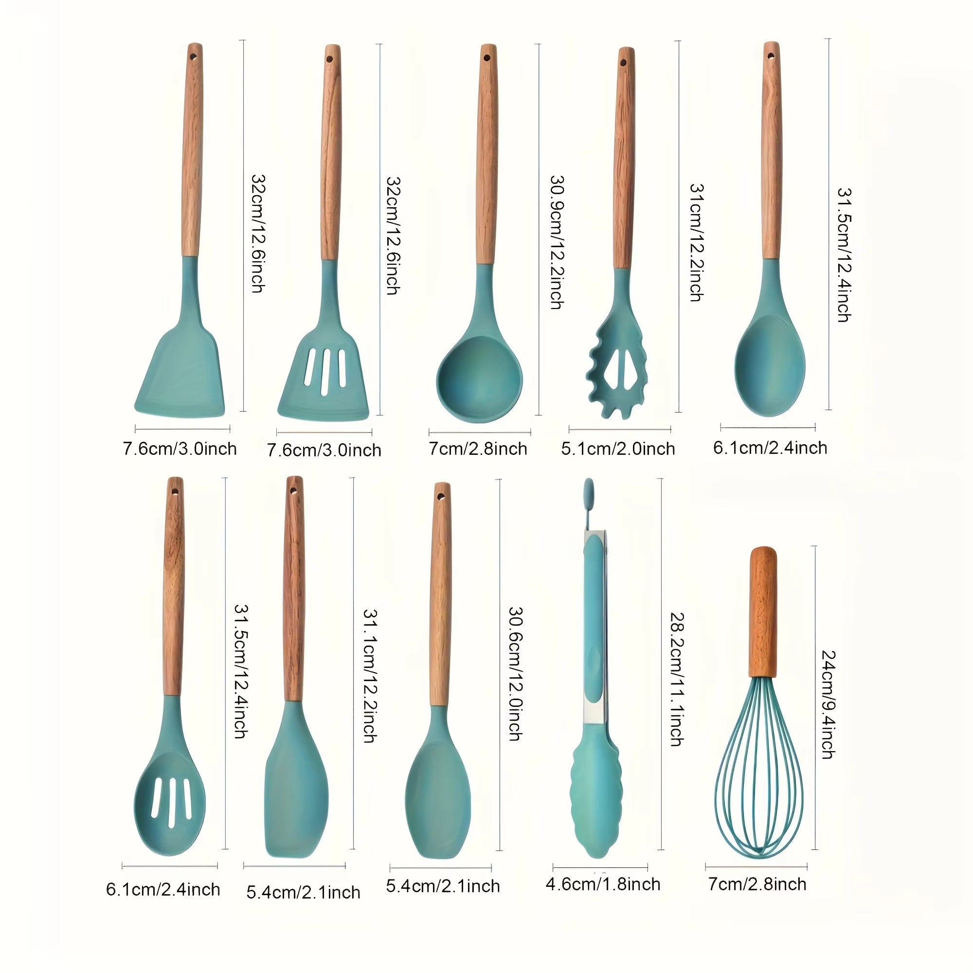 Premium 12 Piece Silicone Kitchen Utensil Set – Heat Resistant, Non-Stick Cooking Tools with Wooden Grip Handles