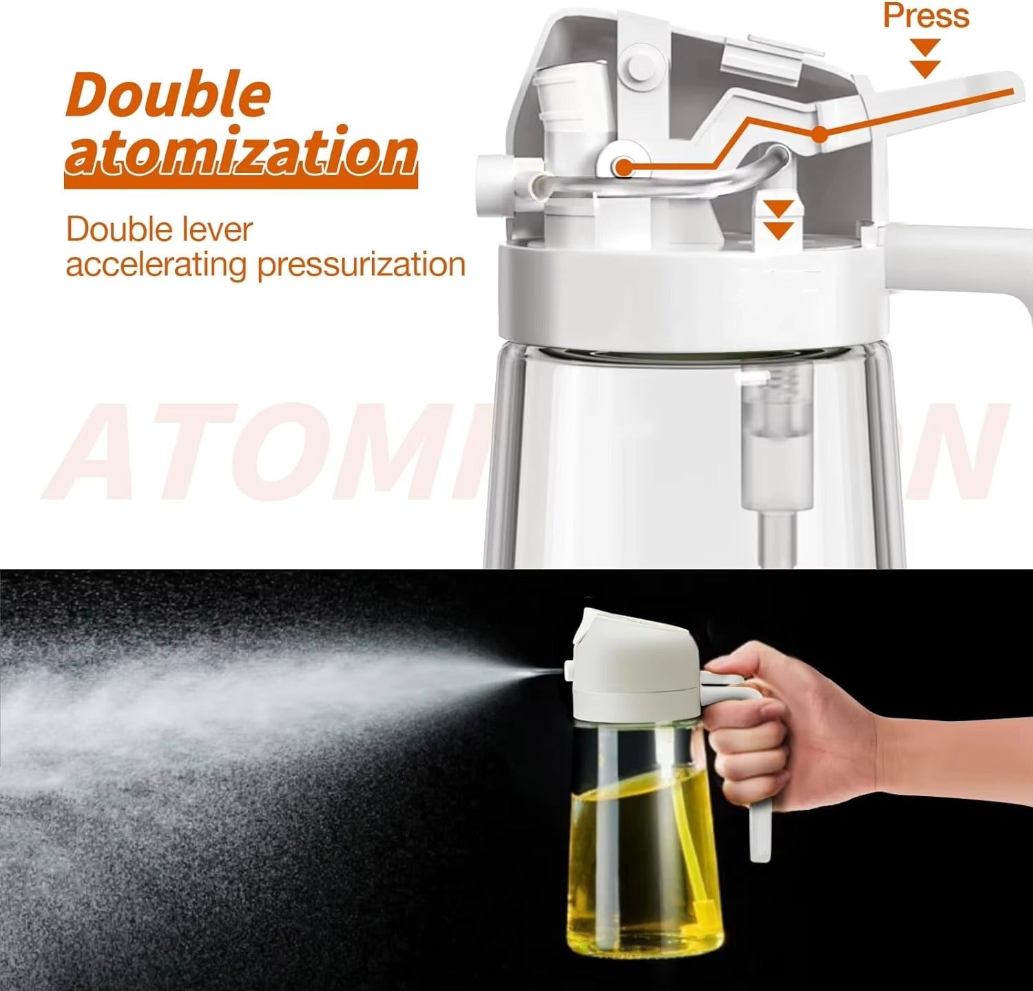 Premium Glass Oil Spray Bottle for Cooking & BBQ 2-in-1 Oil Sprayer Bottle – Kitchen Cooking & Salad Use Non-Aerosol Oil Spray Bottle – Refillable Kitchen Dispenser Healthy Cooking Oil Mister Spray Bottle for Air Fryer